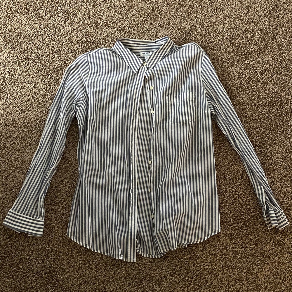 Old Navy Blue and White Striped Button Down